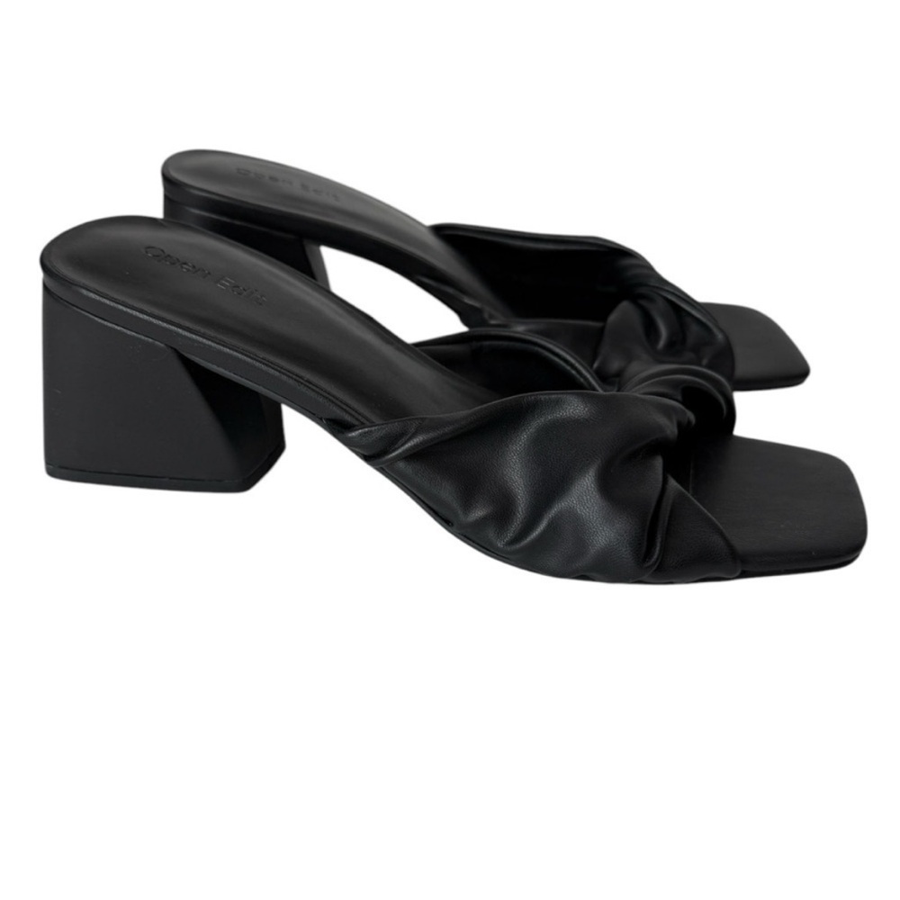 Open Edit Black Cora Sandals Heels Women 9 Chunky Shoes Square Toe Slipon Preppy